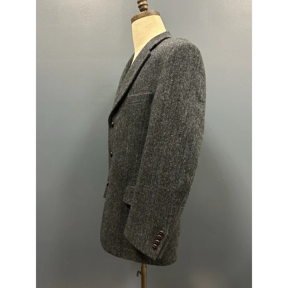 Patrick James Harris Tweed Blazer 42R Blue Gray Herringbone Wool Sport Coat EUC